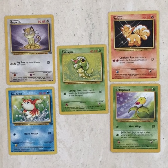 Pokemon Cards 1999 Meowth 56/64 Lot of 5 Card Base Set Vulpux Bellsprout Goldeen - Picture 13 of 13